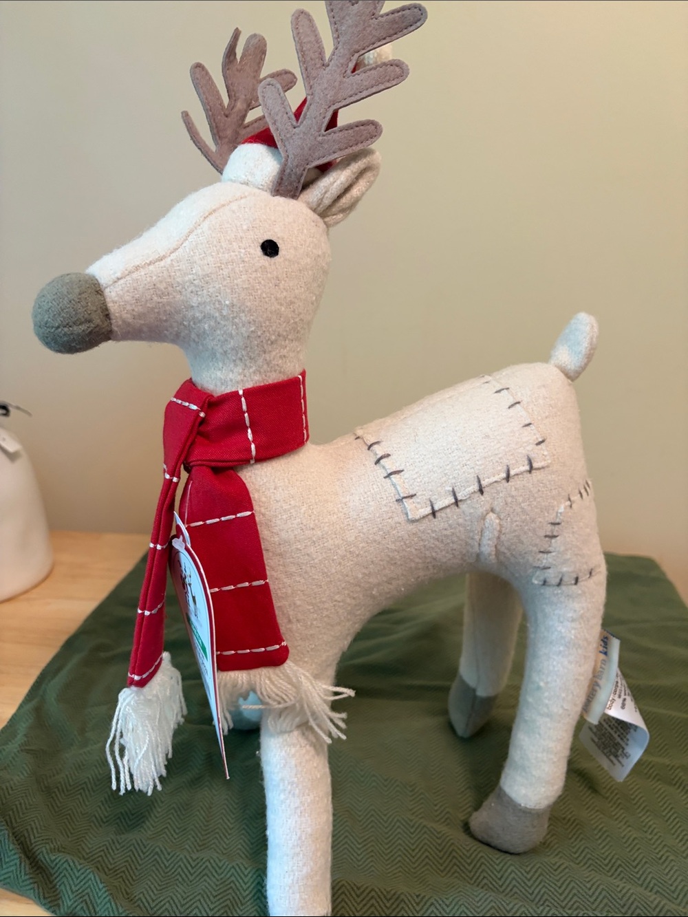 Pottery Barn Kids Cream Plush Reindeer with Red Scarf